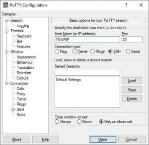Putty Connection Screen